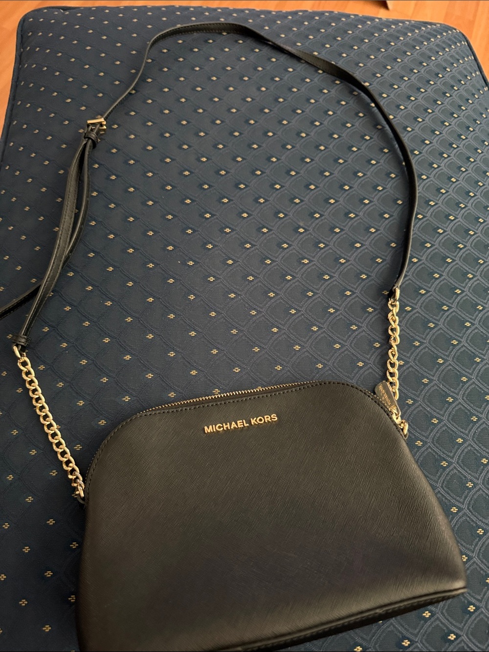 Michael Kors Black Dome Crossbody with Gold Chain Accent